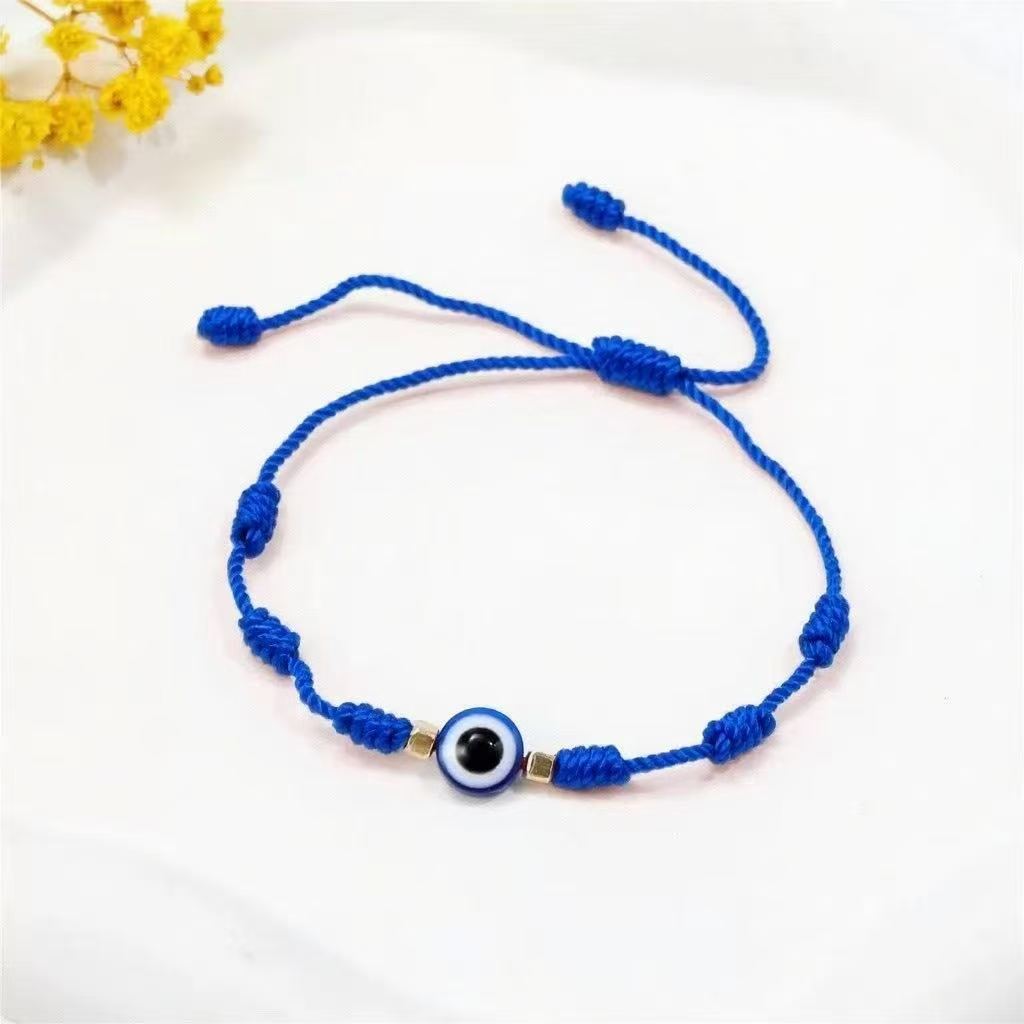 Turkish Blue Evil Eye Bracelet with Adjustable String, Gift for Her